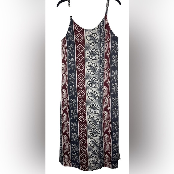 Vintage Blue Sky Tropical Print Maxi Slip Tank Sun Dress Beach Vacation XLG - Picture 2 of 13